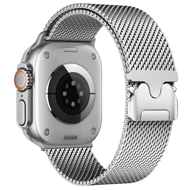WSYB Milanese Magnetic Mesh Loop Compatible with Apple Watch Band Ultra 2/Ultra 49mm 46mm 45mm 44mm 42mm 41mm 40mm 38mm Men Women, Designer Parachute-Style Metal Buckle Adjustable Strap for iWatch SE Series 11/10/9/8/7/6/5/4