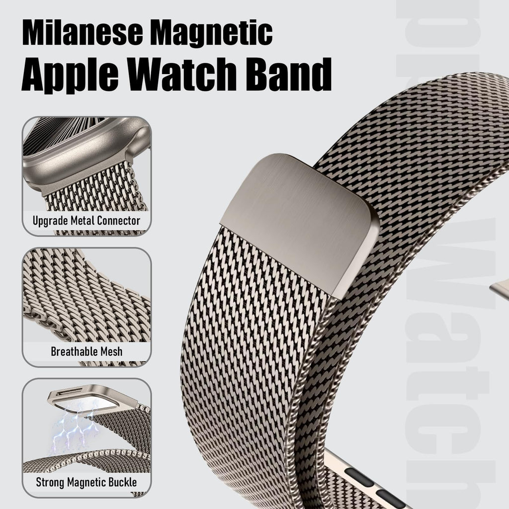 WSYB Milanese Magnetic Band Compatible with Apple Watch, Breathable Stainless Steel Mesh with Strong Magnetic Buckle, Compatible with iWatch Series Ultra 11 10 9 8 7 6 SE