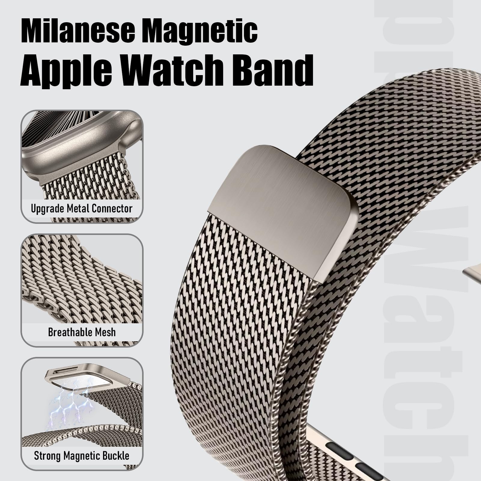 WSYB Milanese Magnetic Band Compatible with Apple Watch, Breathable Stainless Steel Mesh with Strong Magnetic Buckle, Compatible with iWatch Series Ultra 11 10 9 8 7 6 SE
